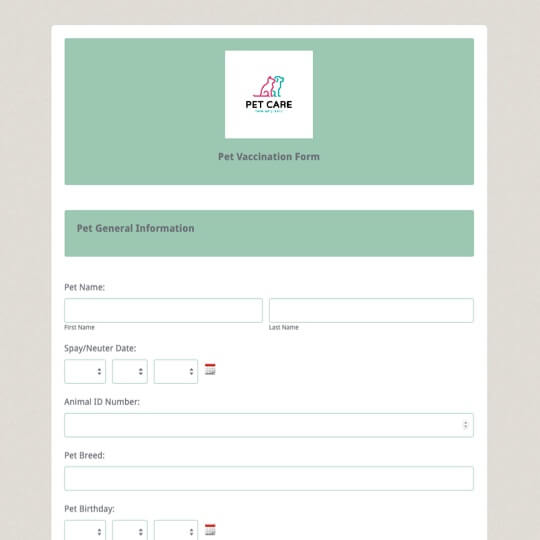 Pet Vaccination Form Template Formstack - Cat Vaccination Record Printable Pdf